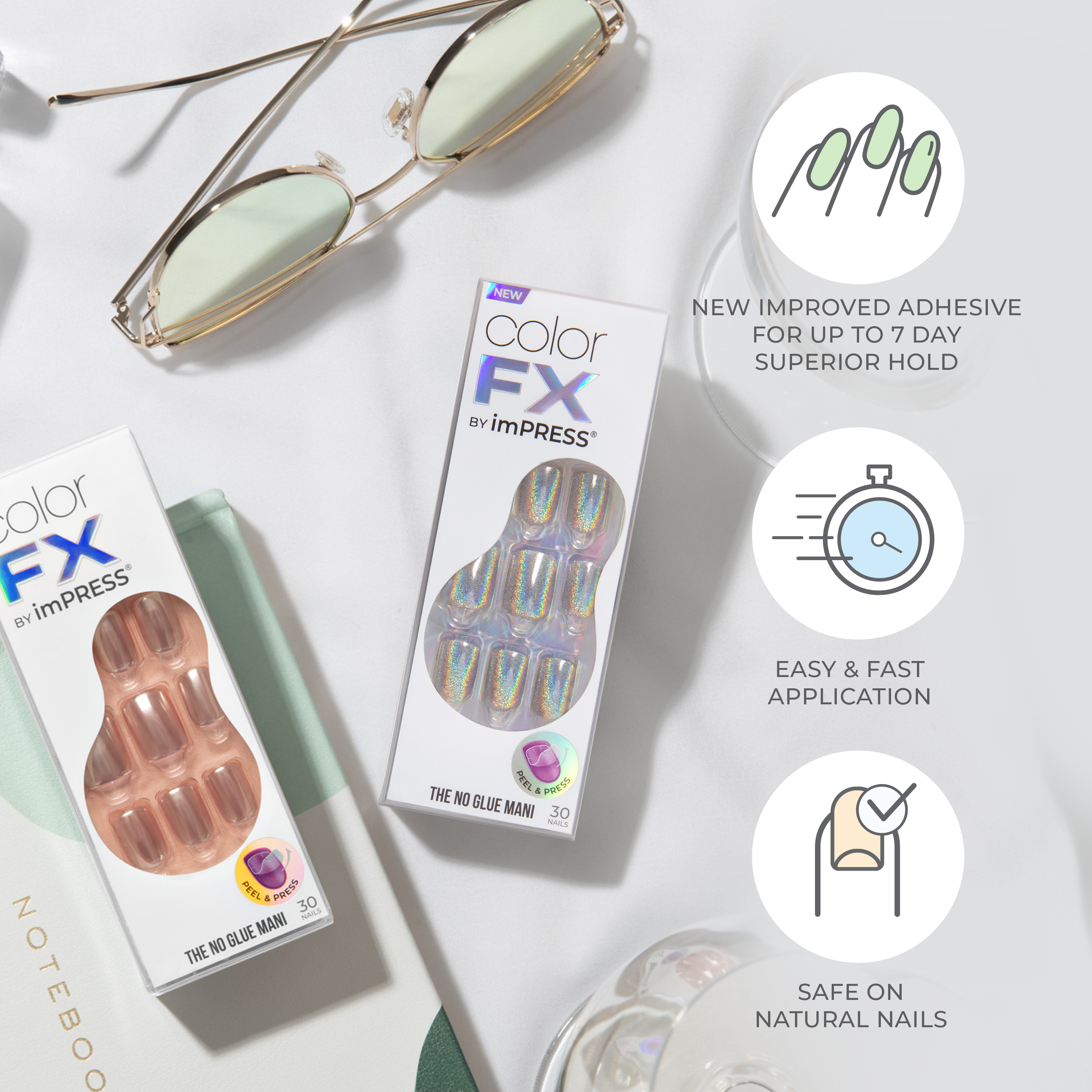 colorFX by imPRESS  Press-On Nails, No Glue Needed, Tmavo zelená, Short Zaoblený, 30 ks