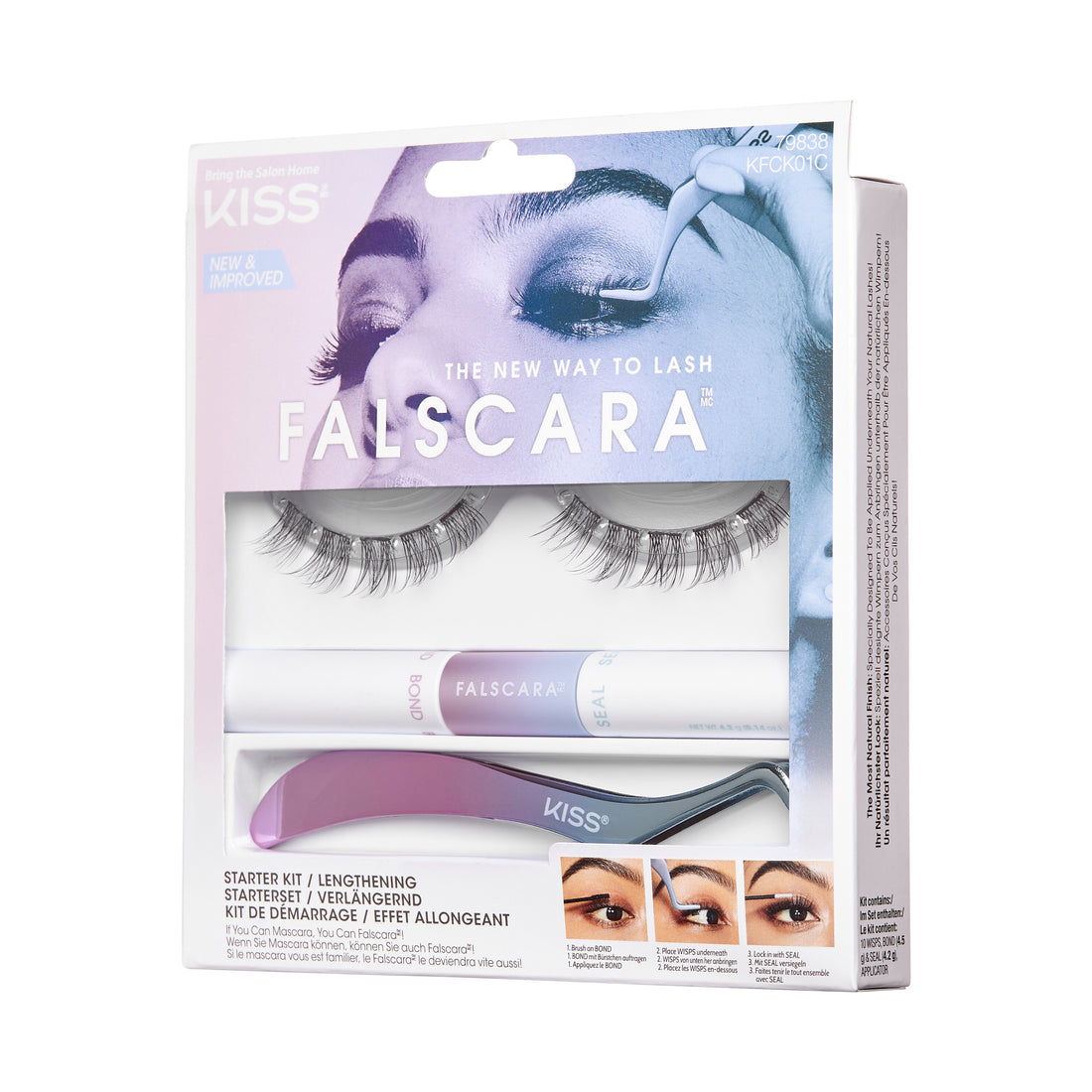 KISS FALSCARA Complete DIY Eyelash Extensions Starter Kit, Lengthening Wisps, 12 ks