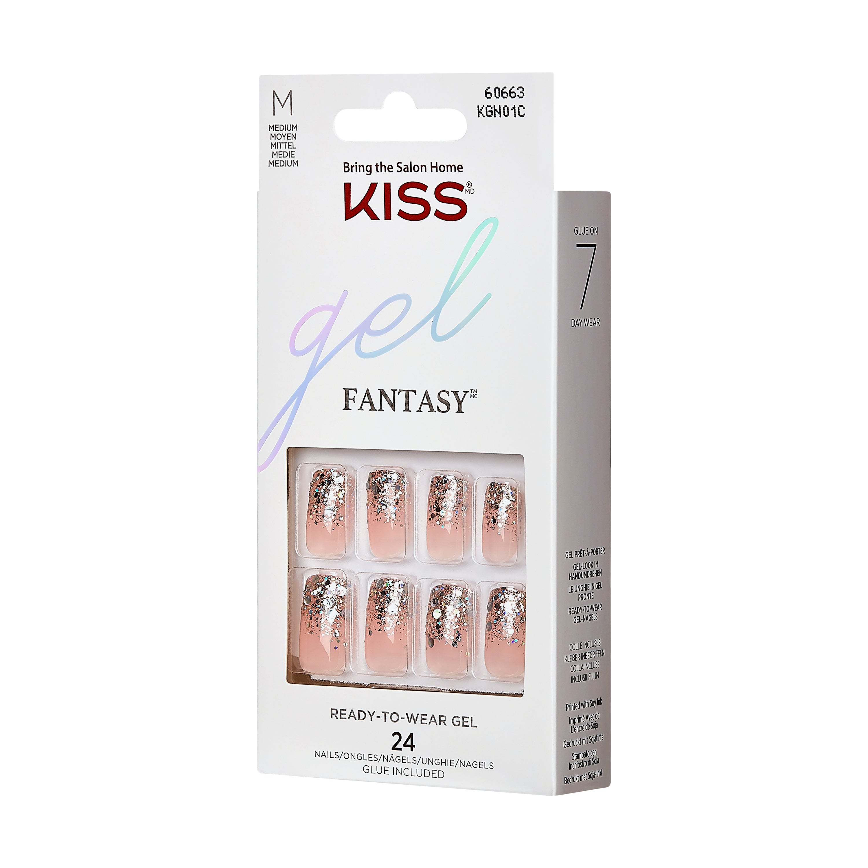 KISS Gel Fantasy, Press-On Nails, Fanciful, Ružová, Medium Zaoblený, 27 ks