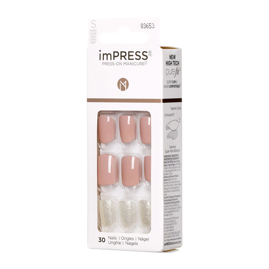 imPRESS Design Press-On Nails, No Glue Needed, Ružová, Short Zaoblený, 33 ks