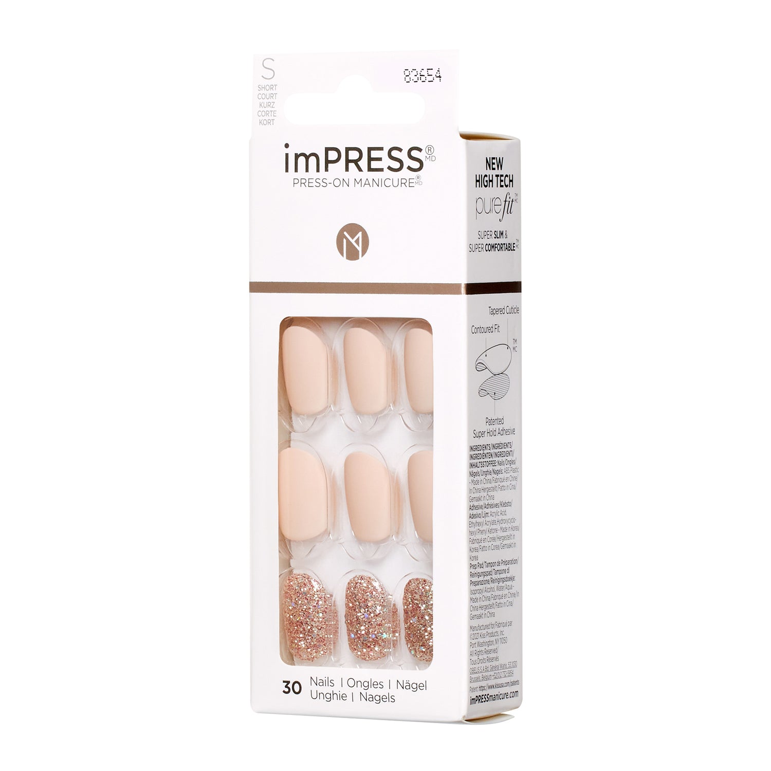 imPRESS Design Press-On Nails, No Glue Needed, Béžová, Short Oválny, 33 ks