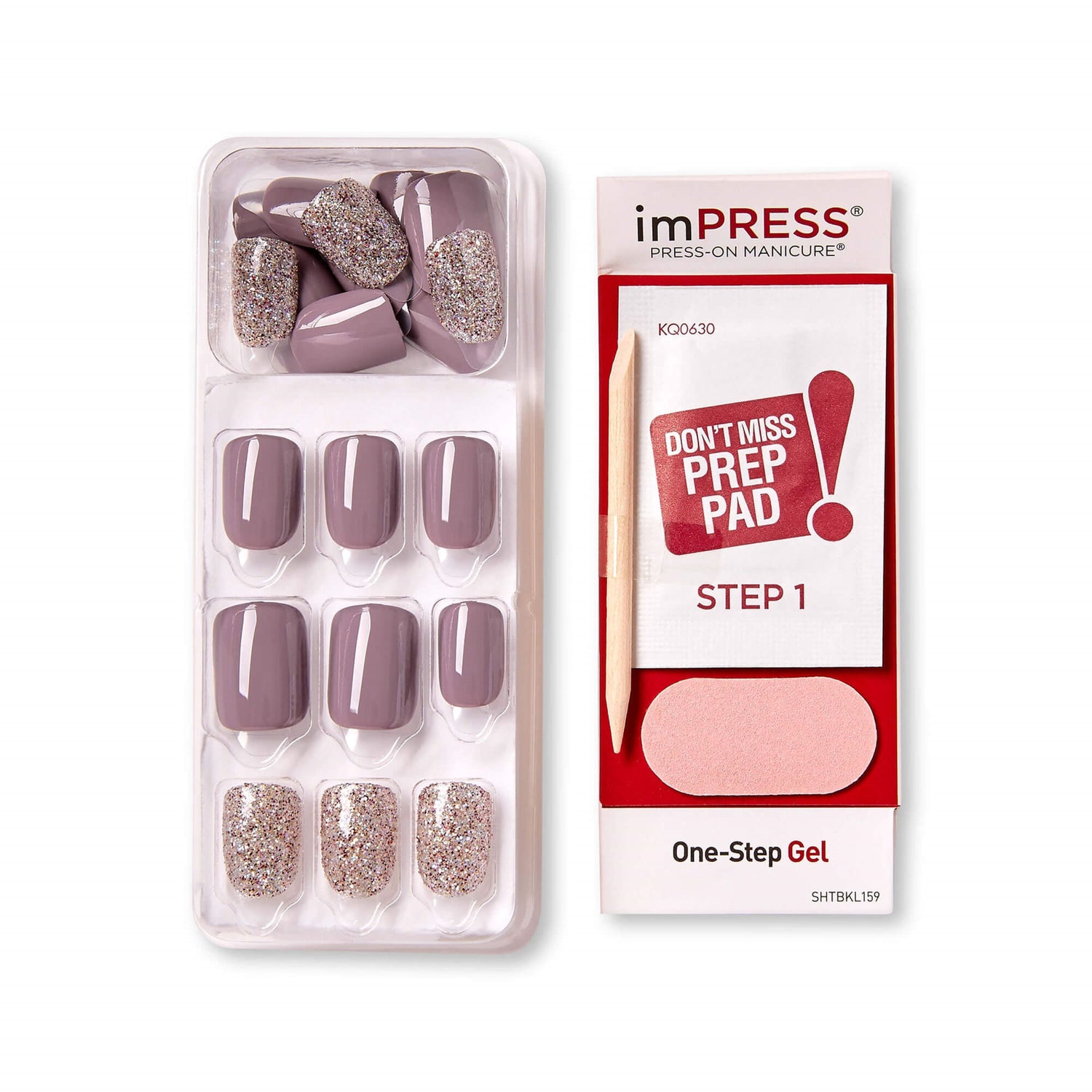 imPRESS Design Press-On Nails, No Glue Needed, Sivá, Short, Zaoblený, 33 ks