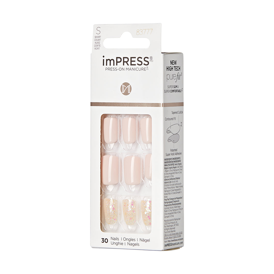 imPRESS Design Press-On Nails, No Glue Needed, Ružová, Short, Zaoblený, 33 ks