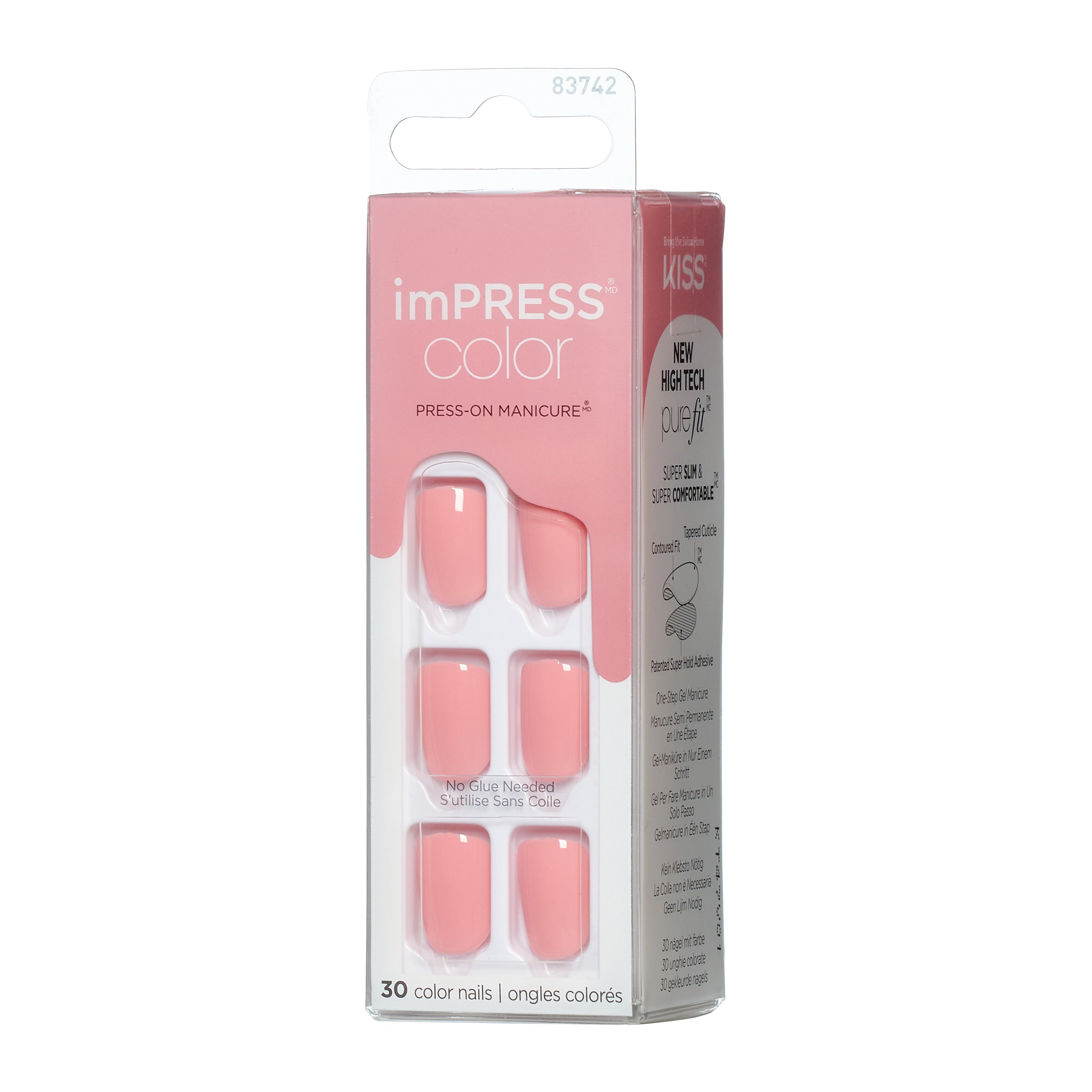 imPRESS Color No Glue Mani  Press-On Nails, No Glue Needed, Ružová, Short Zaoblený, 33 ks