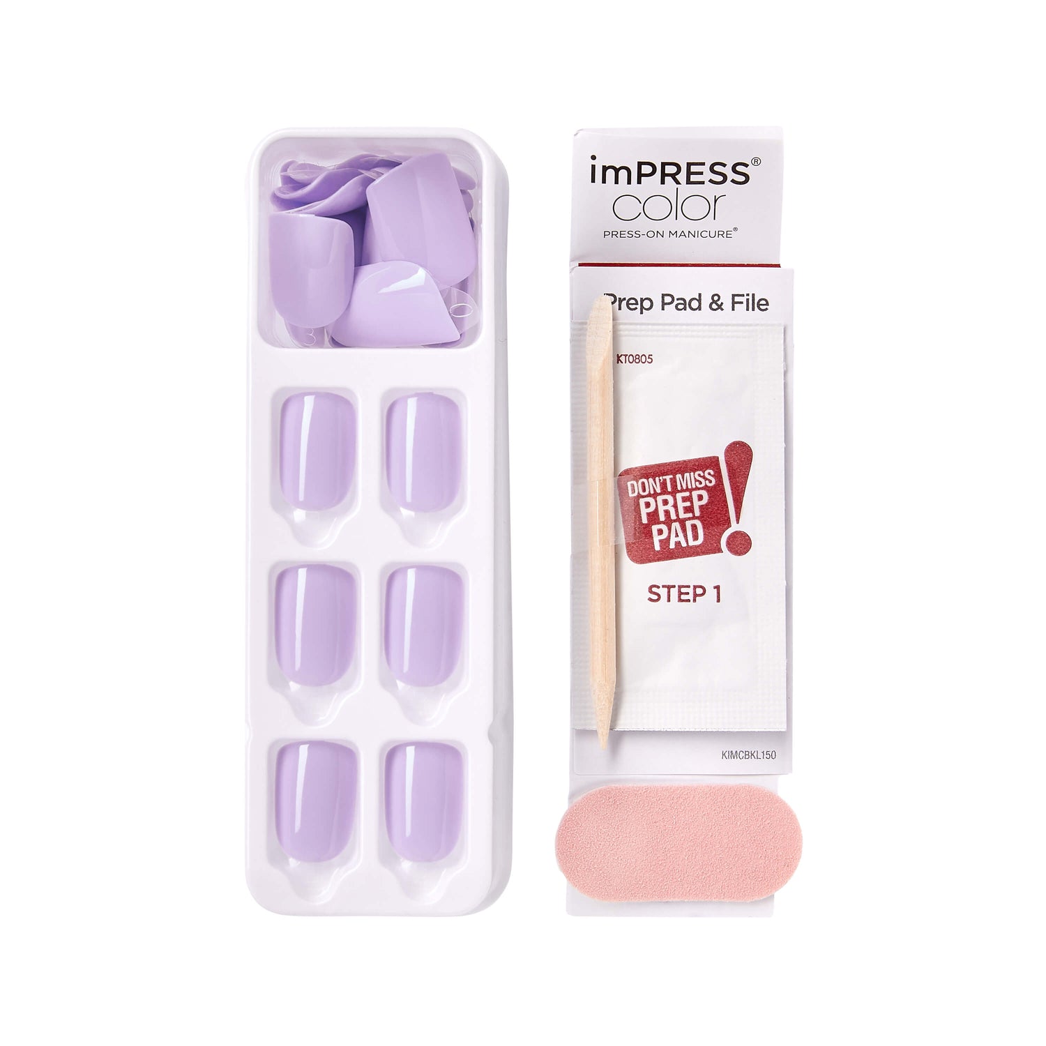 imPRESS Color No Glue Mani Press-On Nails, No Glue Needed, Color, Picture Purplect, Fialová, Short Zaoblený, 30 ks