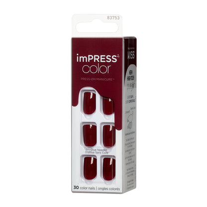 imPRESS Color No Glue Mani  Press-On Nails, No Glue Needed, Color, Reddy or Not, Červená, Short Zaoblený, 30 ks