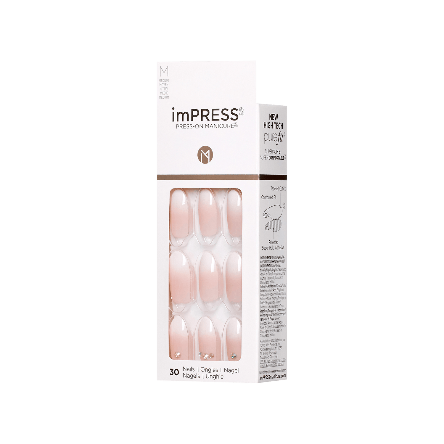 imPRESS Design Press-On Nails, No Glue Needed, Ružová, Medium Mandľový, 30 ks