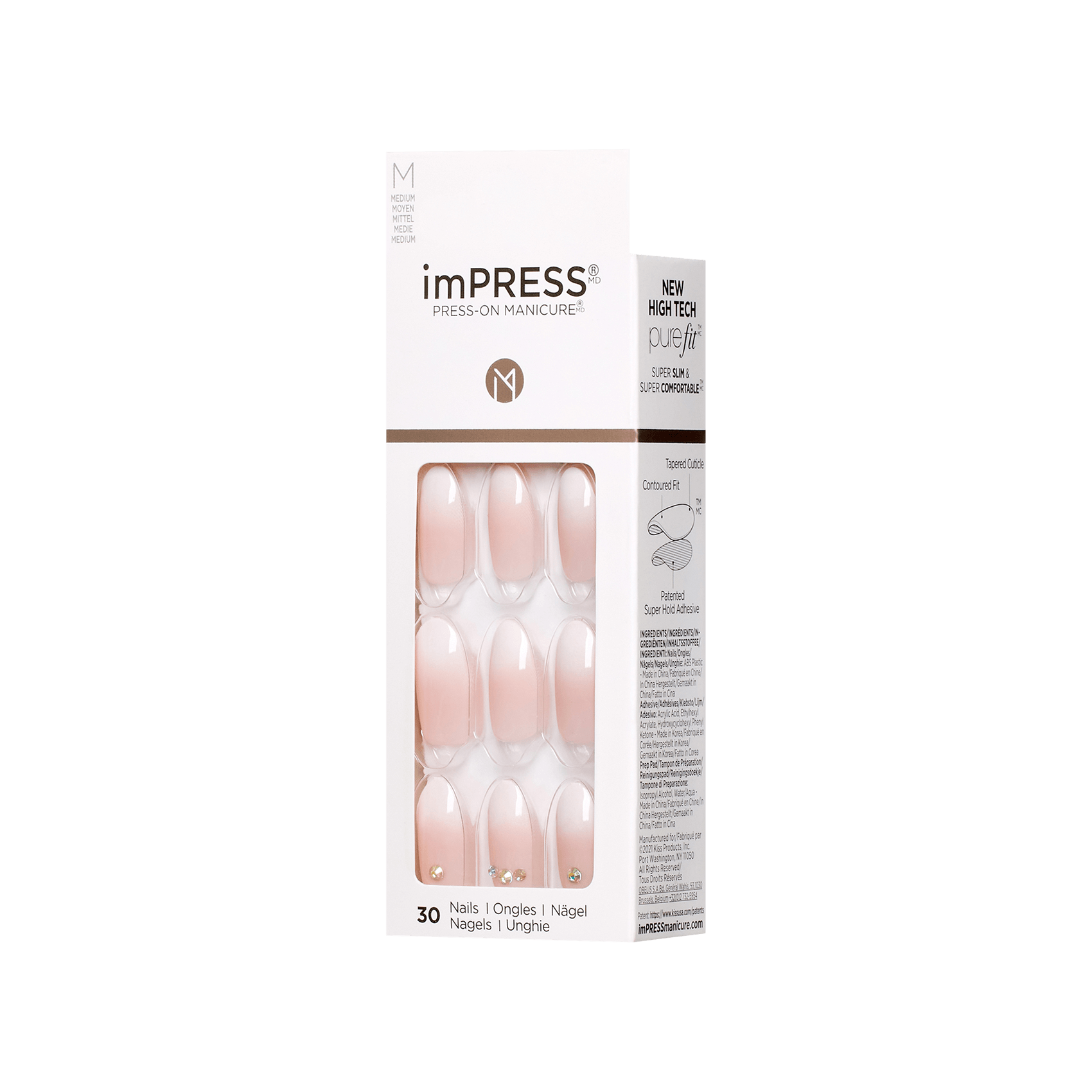 imPRESS Design Press-On Nails, No Glue Needed, Ružová, Medium Mandľový, 30 ks