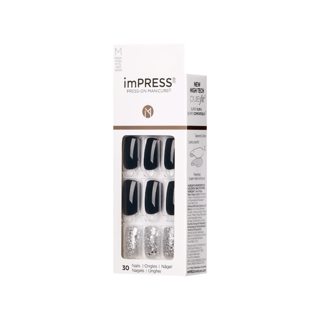 imPRESS Press-On Nails, No Glue Needed, Destiny, Viacfarebná, Medium Zaoblený, 30 ks
