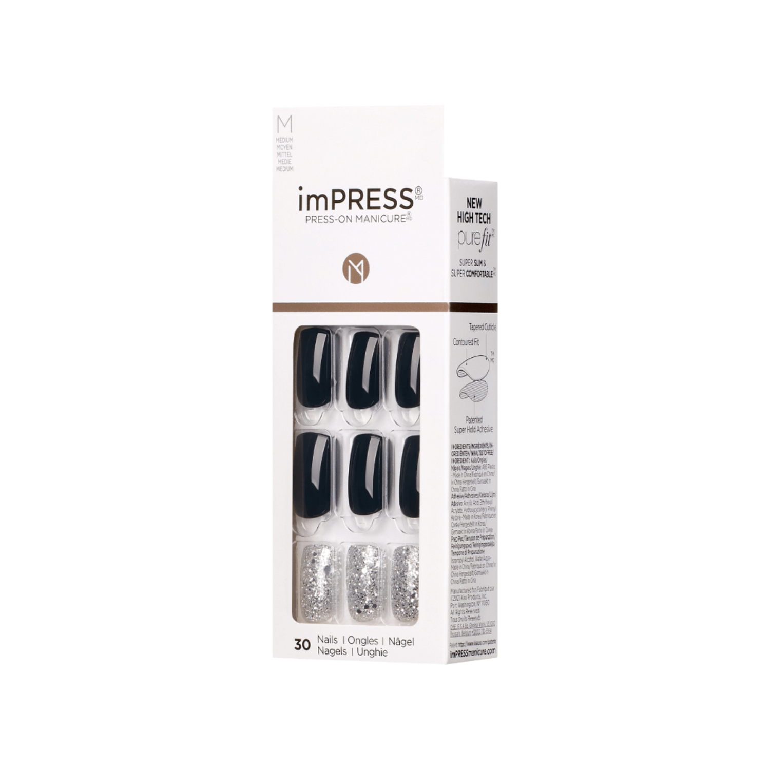 imPRESS Press-On Nails, No Glue Needed, Destiny, Viacfarebná, Medium Zaoblený, 30 ks