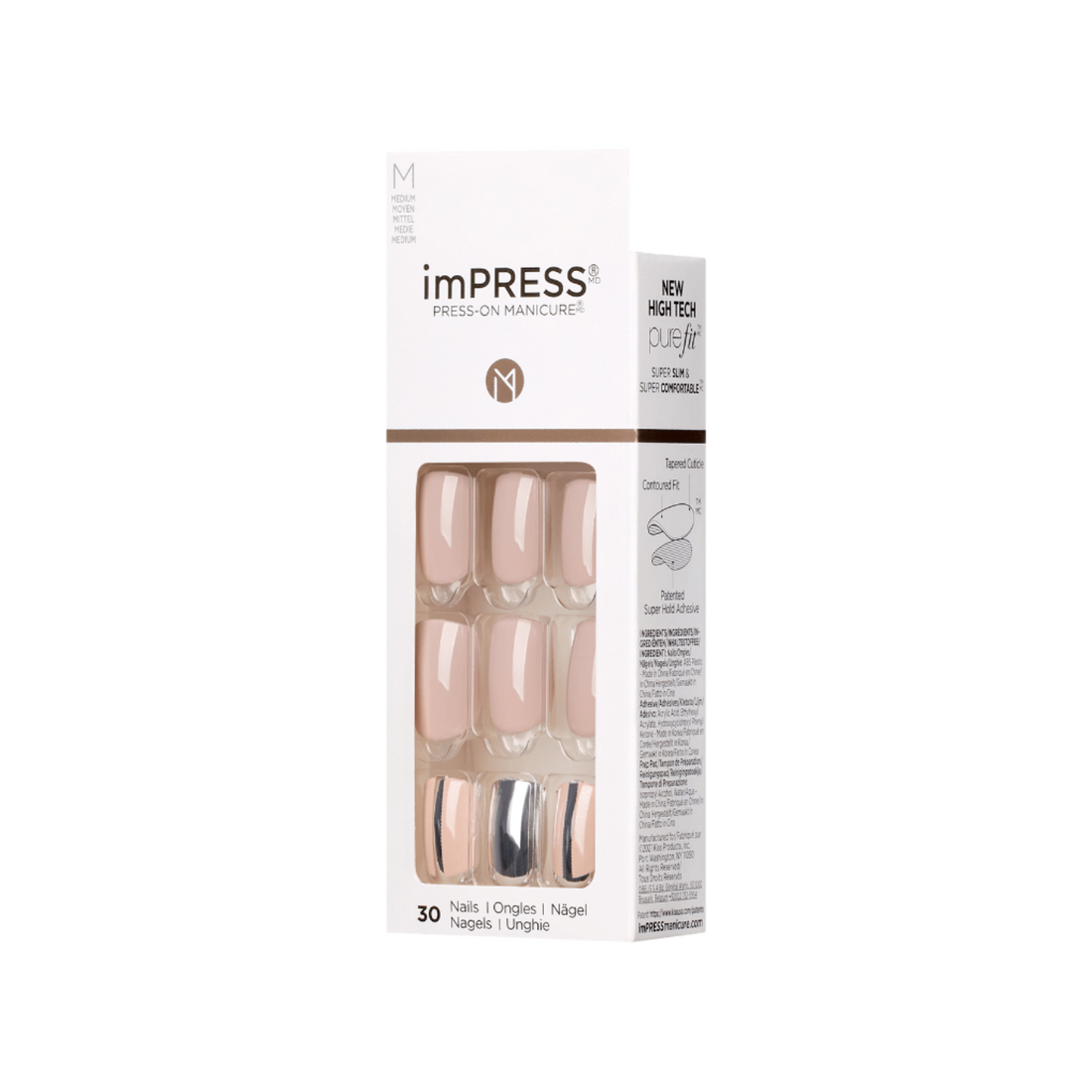 imPRESS Press-On Nails, No Glue Needed, Cloudy, Viacfarebná, Medium Zaoblený, 30 ks