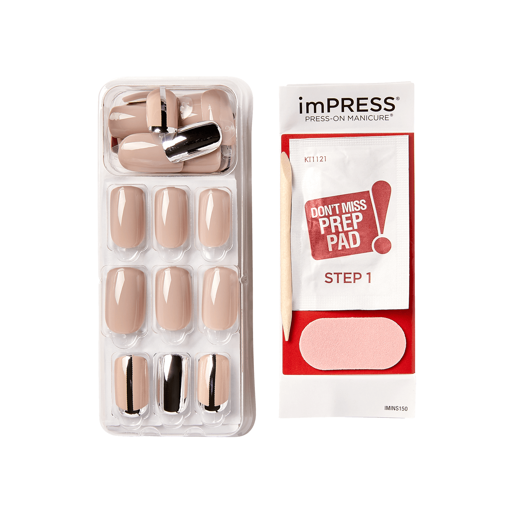 imPRESS Press-On Nails, No Glue Needed, Cloudy, Viacfarebná, Medium Zaoblený, 30 ks