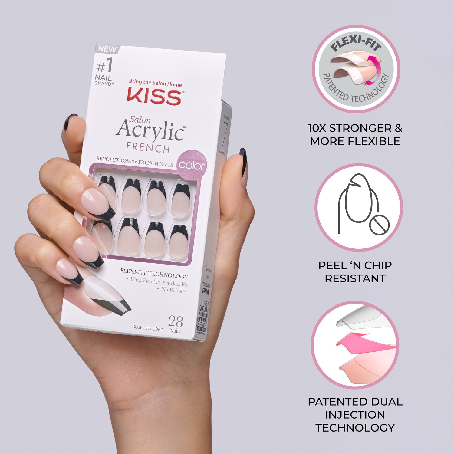 Kiss Salon Acrylic Nude French Press On Nails, &
