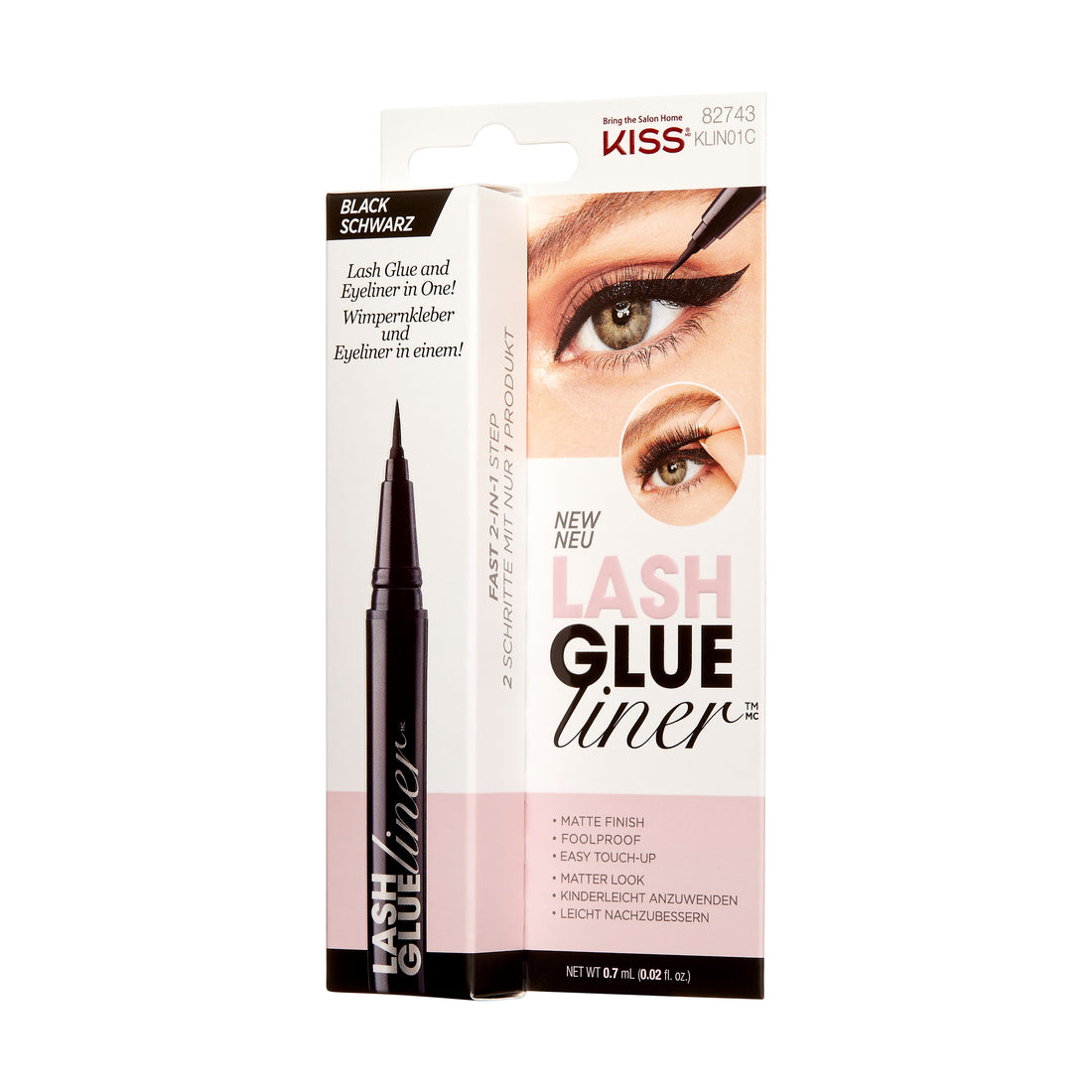 KISS Lash GLUEliner Matte Finish False Eyelash Glue, 0.7 mL (0.02 fl. oz.), Čierna