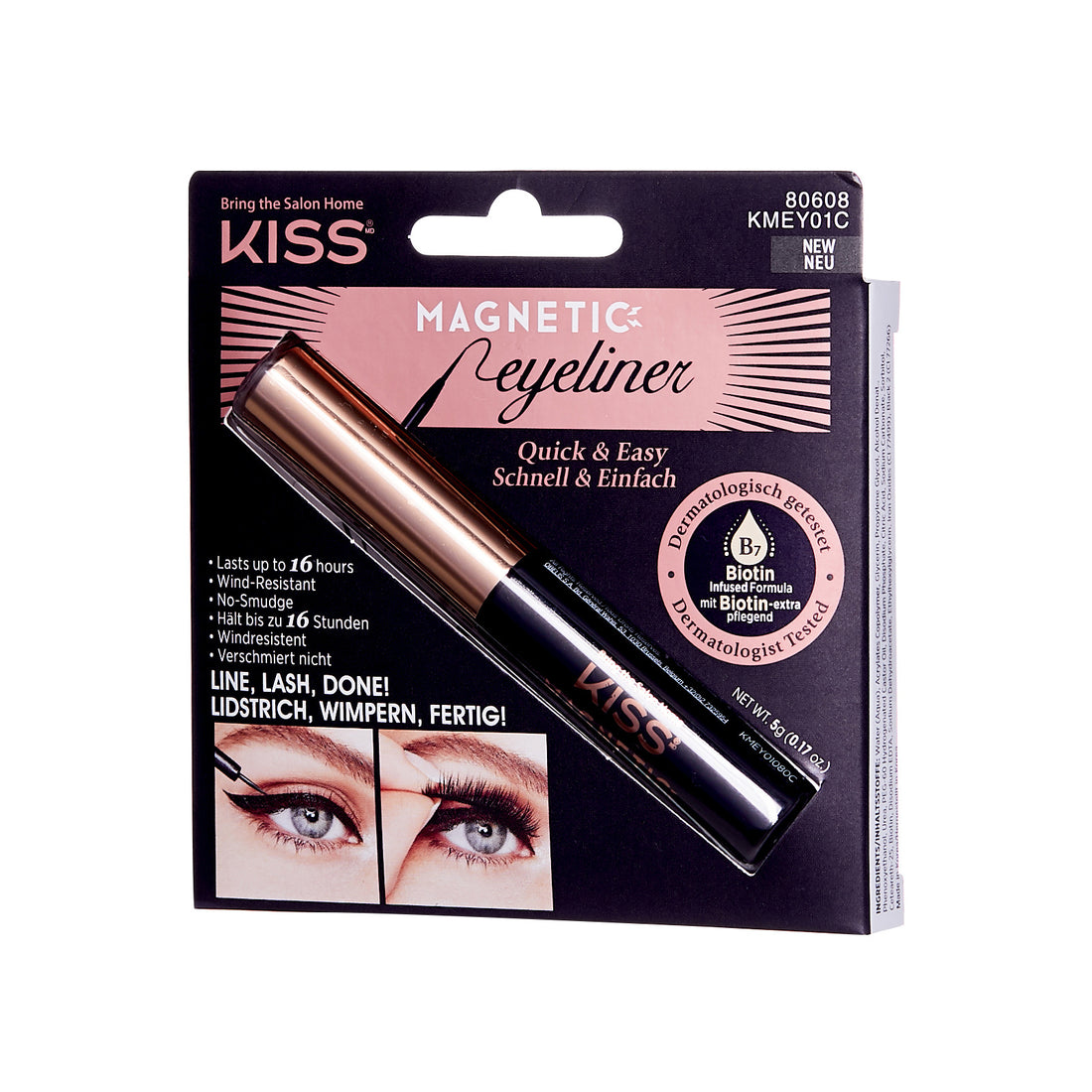 KISS Biotin Infused Magnetic Eyeliner, Čierna, 0.16 oz.
