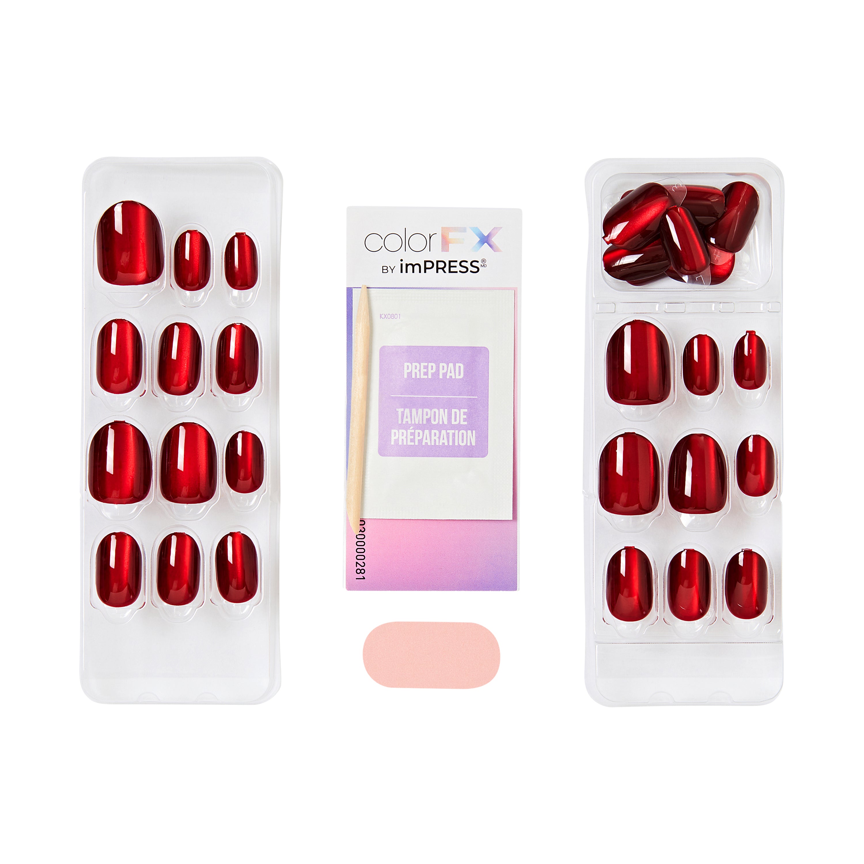 Kiss colorFX by Impress Press On Nails , No Glue Needed, Red, Short, Oval Shape, 30 Ct.