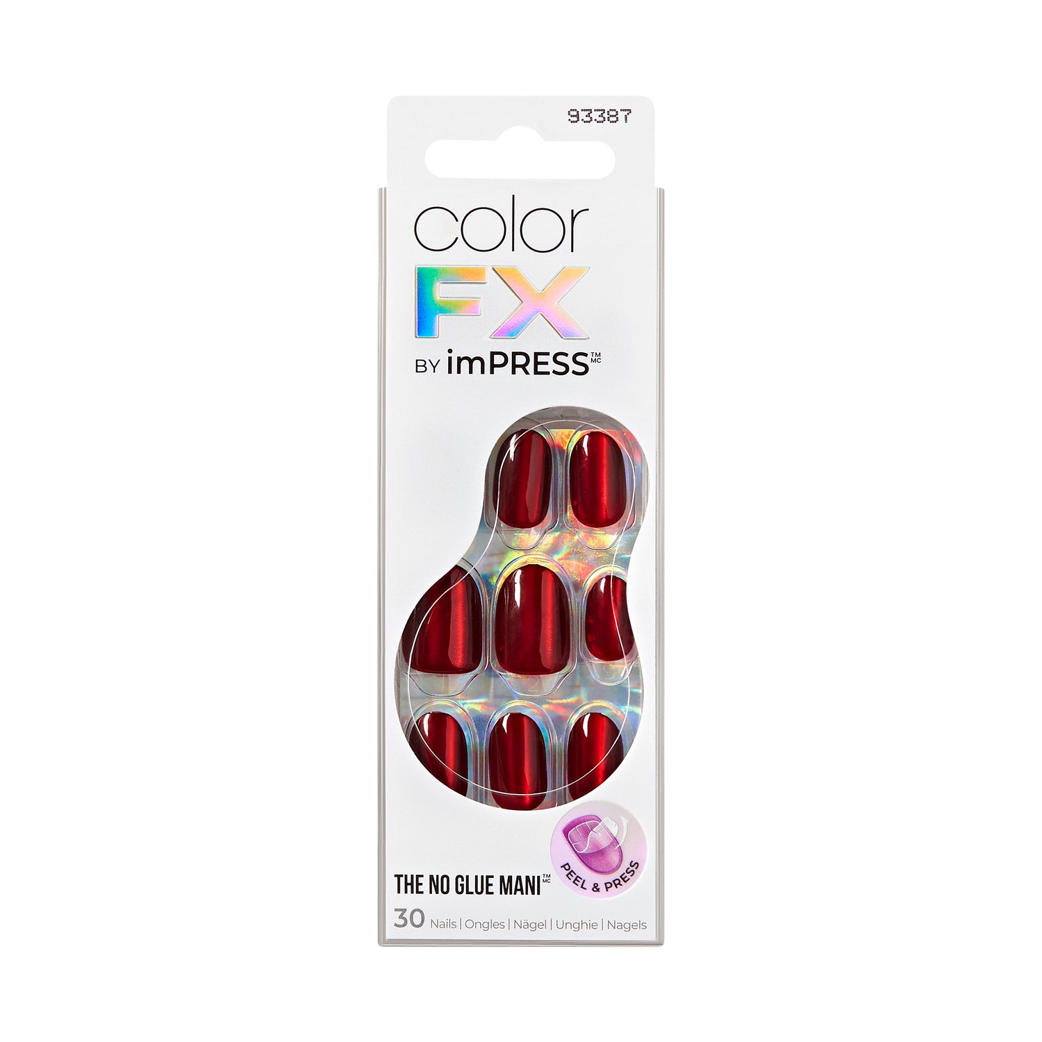 Kiss colorFX by Impress Press On Nails , No Glue Needed, Red, Short, Oval Shape, 30 Ct.
