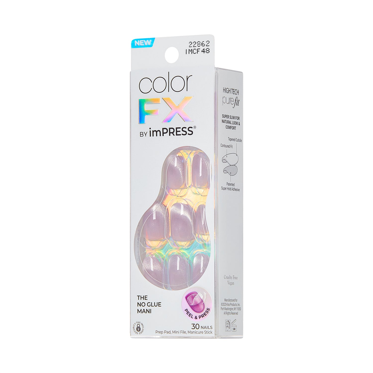 Kiss colorFX od Impress Press On Nails, „Diamond Drip“, fialové, krátke oválne, 30 kusov