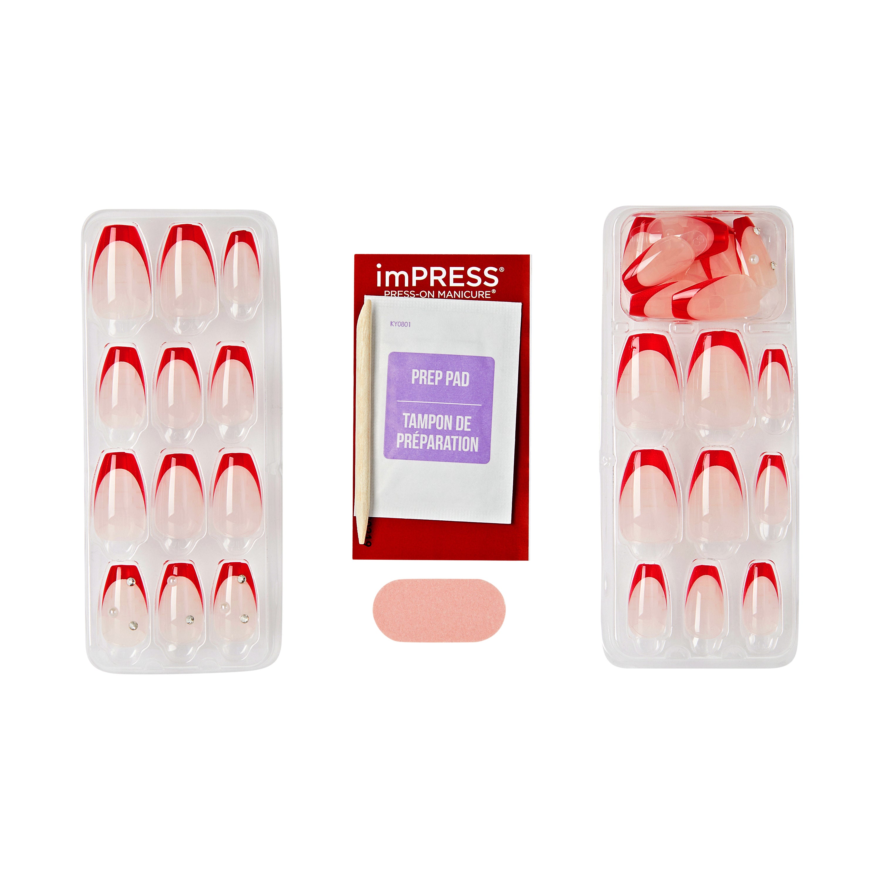 KISS imPRESS Press On Nails, ‘Happy World’, Red, Medium Coffin, 30 Count