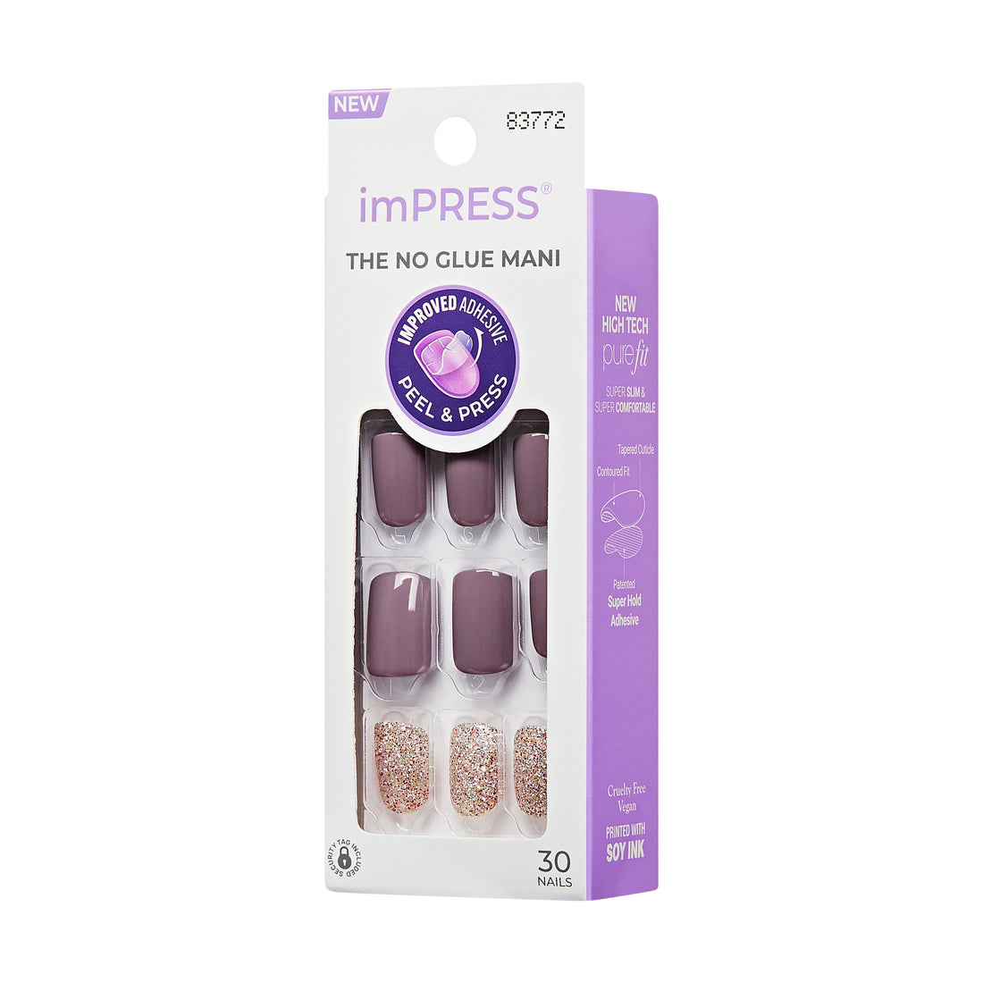 imPRESS Design Press-On Nails, No Glue Needed, Sivá, Short, Zaoblený, 33 ks