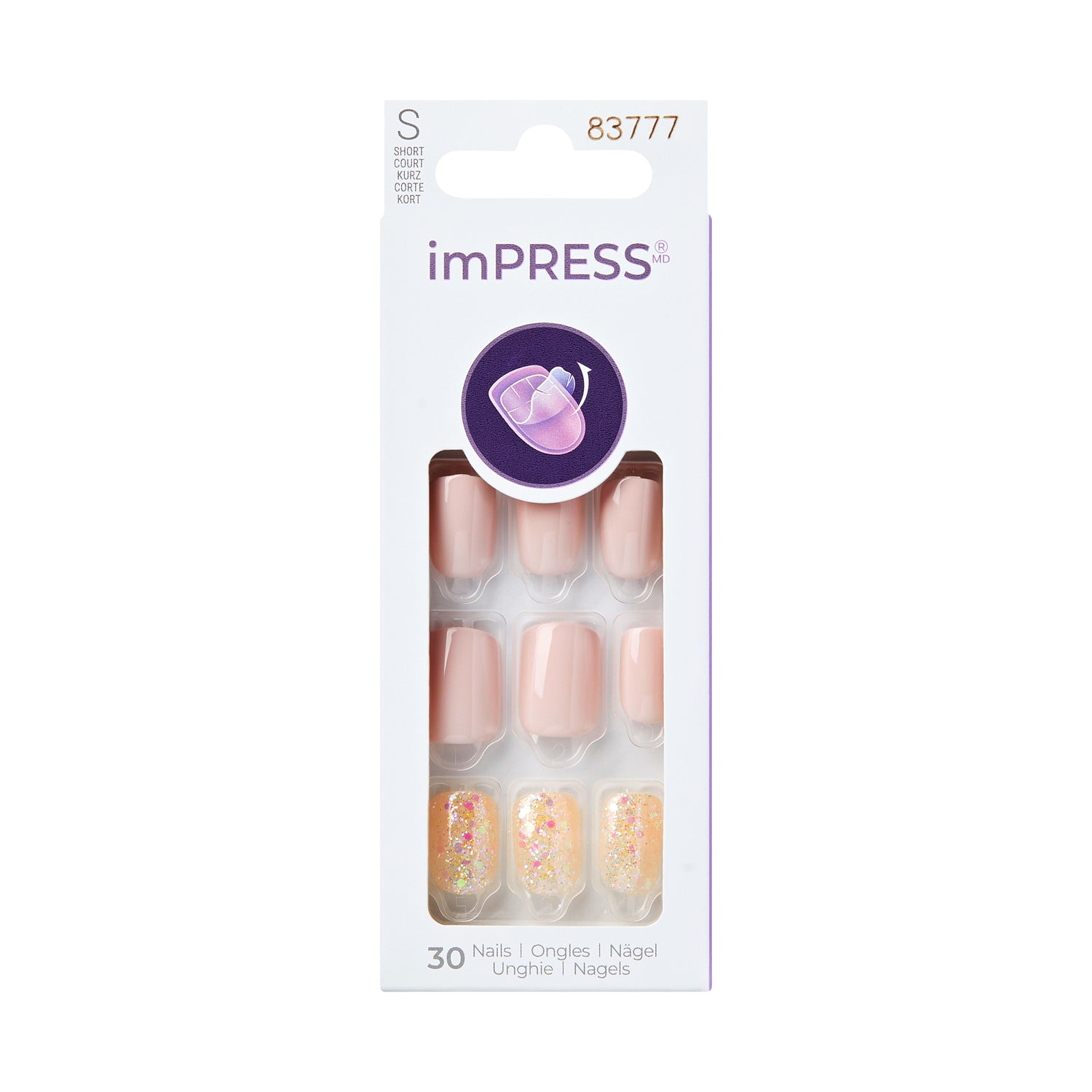 imPRESS Design Press-On Nails, No Glue Needed, Ružová, Short, Zaoblený, 33 ks