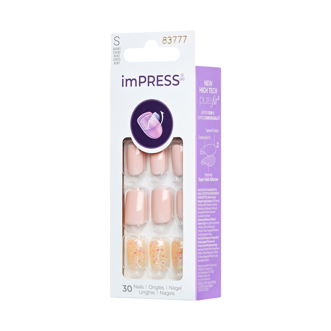 imPRESS Design Press-On Nails, No Glue Needed, Ružová, Short, Zaoblený, 33 ks