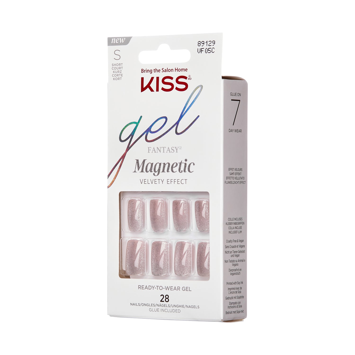 KISS Gel Fantasy Magnetic Press-On Nails, Dignity, Strieborná, Short Hranatý, 31 ks