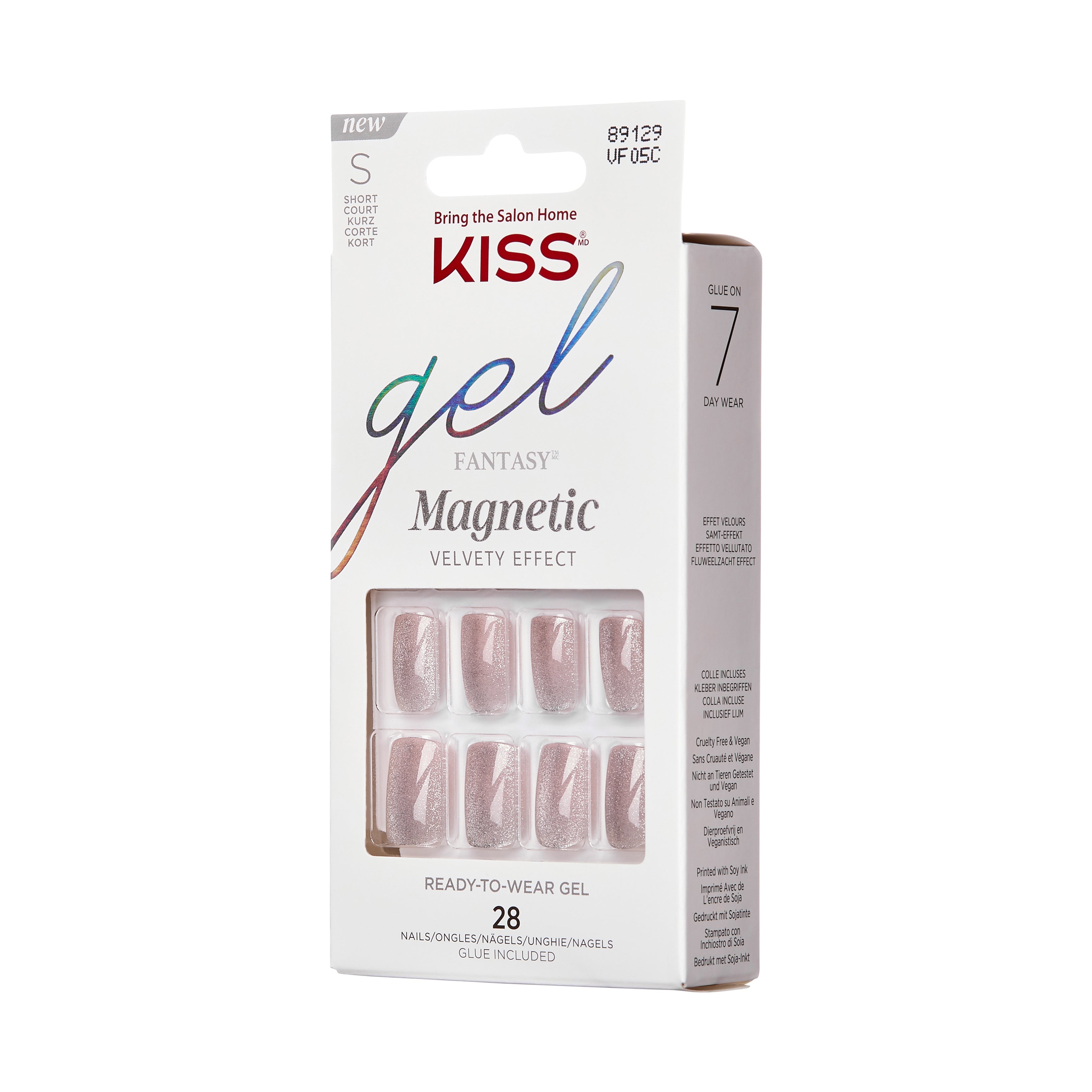 KISS Gel Fantasy Magnetic Press-On Nails, Dignity, Strieborná, Short Hranatý, 31 ks