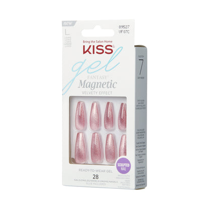 KISS Gel Fantasy Magnetic Press-On Nails, West Coast, Ružová, Long Coffin, 31 ks