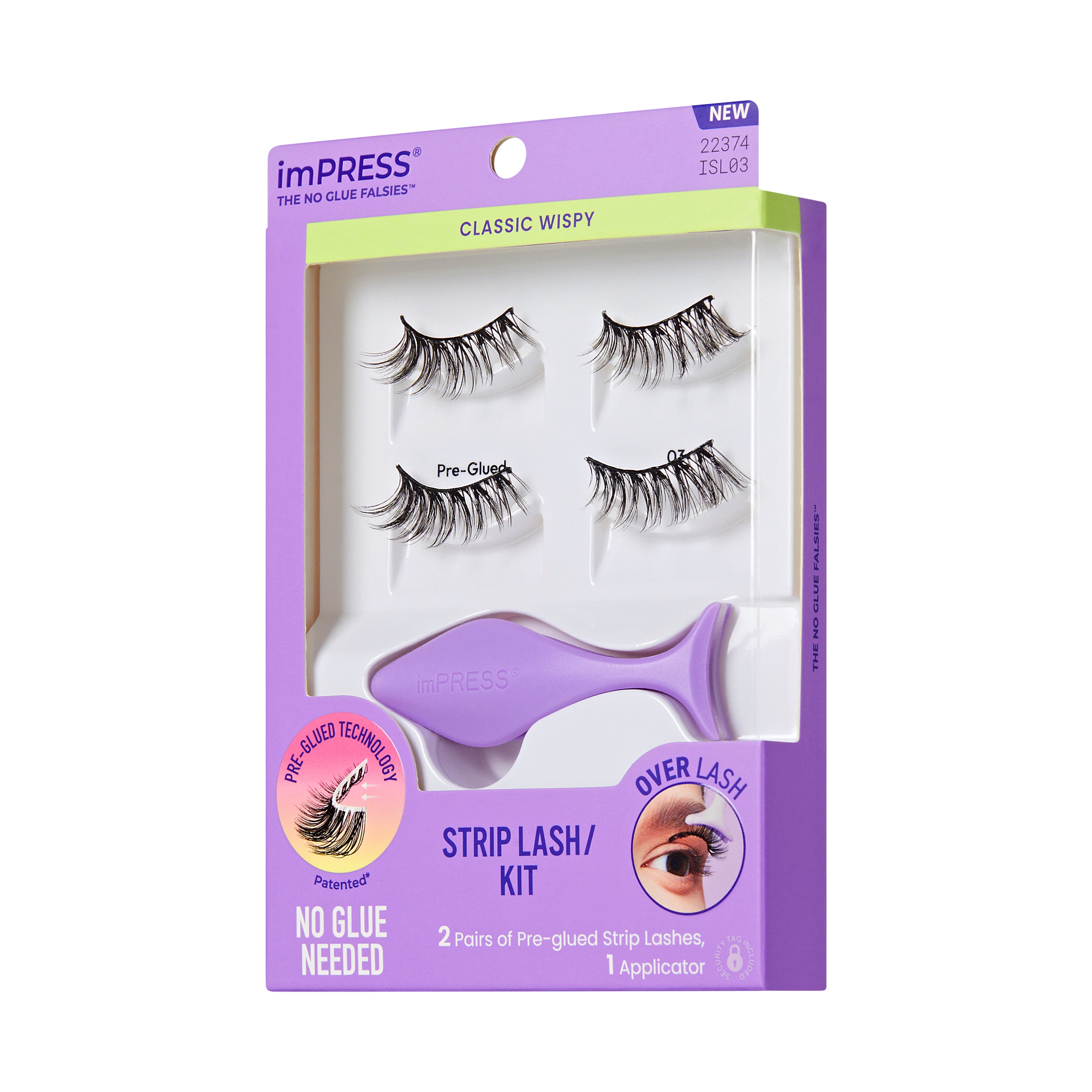 KISS imPRESS Pre-Glued Strip Lashes Kit, Classic Wispy, 2 Pair Self Adhesive Eyelashes