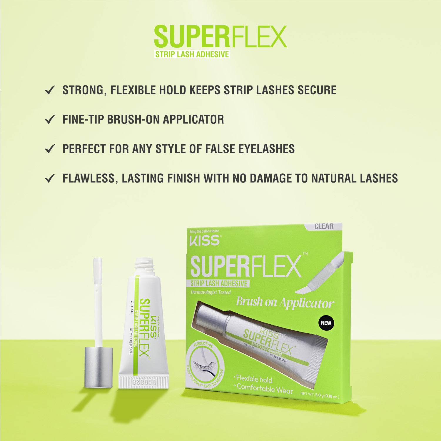 KISS SuperFlex latexové lepidlo na pásikové riasy, s aplikátorom, priehľadné, 5 g (0,18 oz.)
