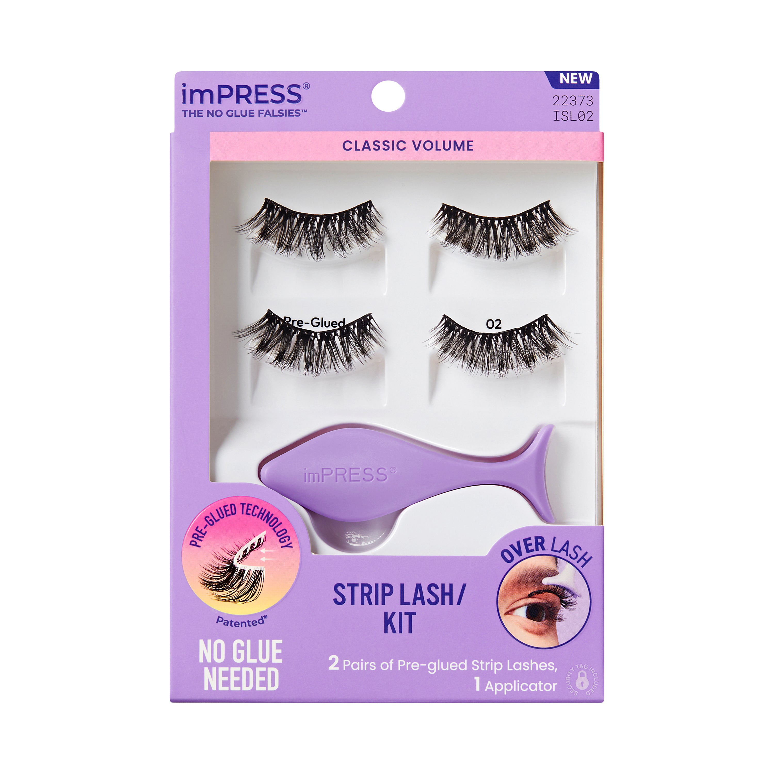 KISS imPRESS Pre-Glued Strip Lashes Kit, Classic Volume, 2 Pair Self Adhesive Eyelashes
