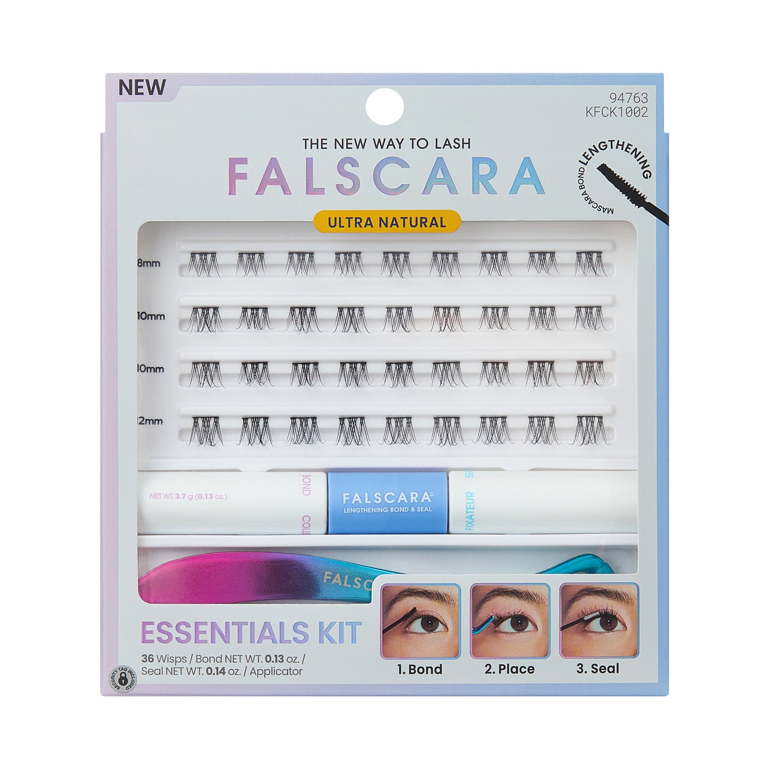 Kiss Falscara Ultra Natural False Eyelashes, Lash Extension Kit, 36 Lash Clusters