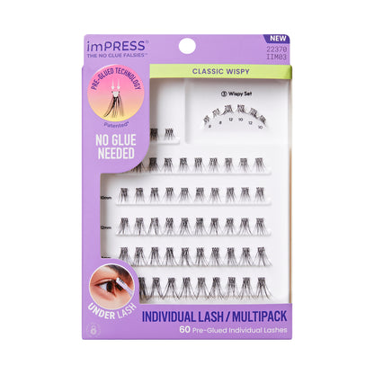 KISS imPRESS Pre-Glued Individual Lashes Multipack, Classic Wispy, 60 Lash Clusters