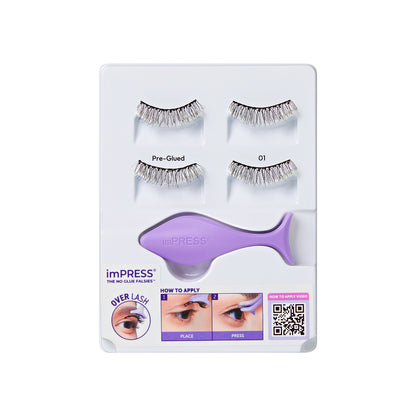 KISS imPRESS Pre-Glued Strip Lashes Kit, Classic Natural, 2 Pair Self Adhesive Eyelashes