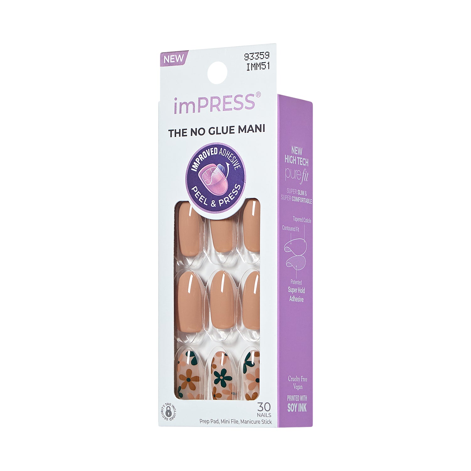 Impress Design nalepovacie nechty, bez potreby lepidla, béžové, stredná dĺžka, mandľový tvar, 30 ks.