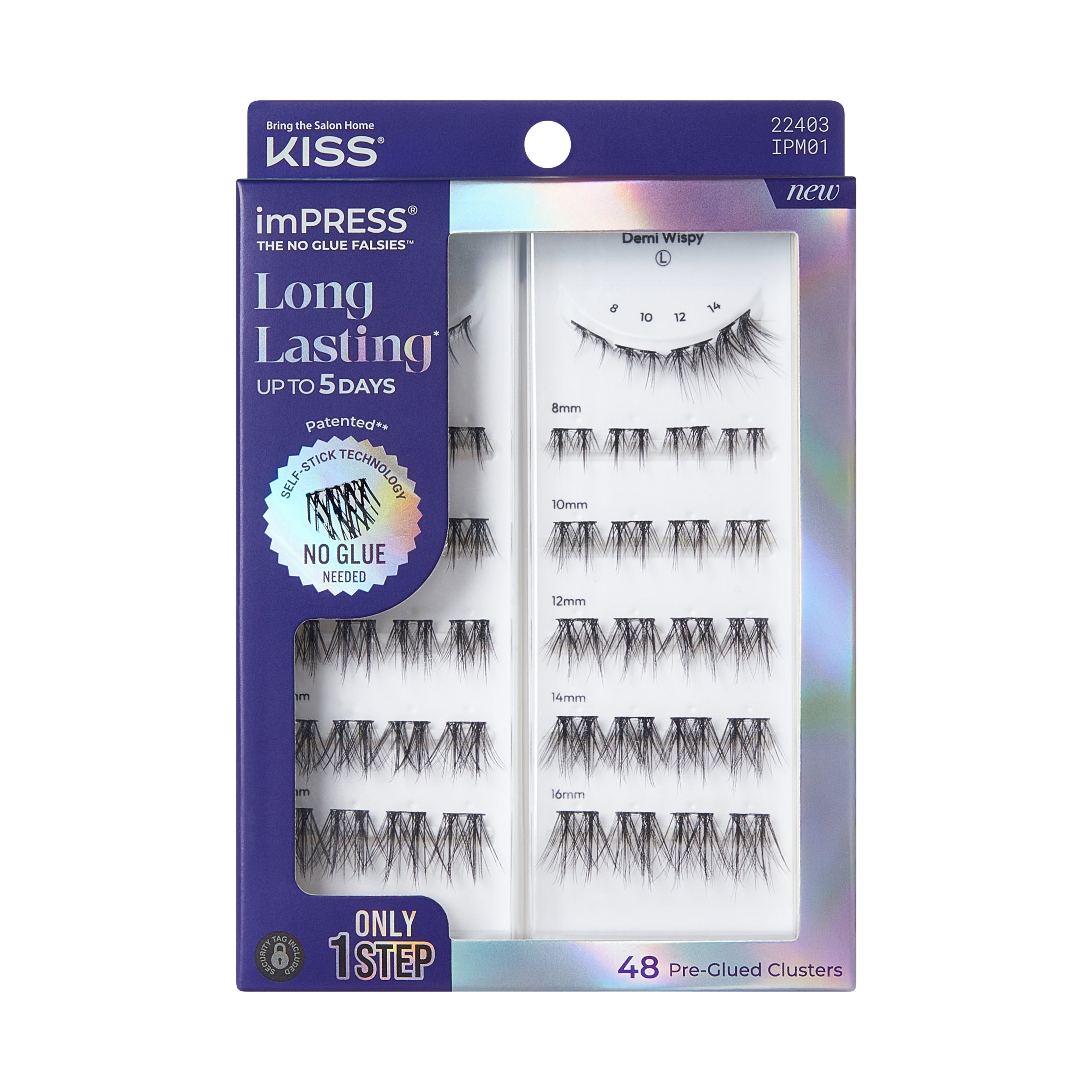 Kiss Impress Long Lasting Pre-Glued Lash Clusters Kit, Demi Wispy, 48 Self Adhesive Eyelashes (Copy)