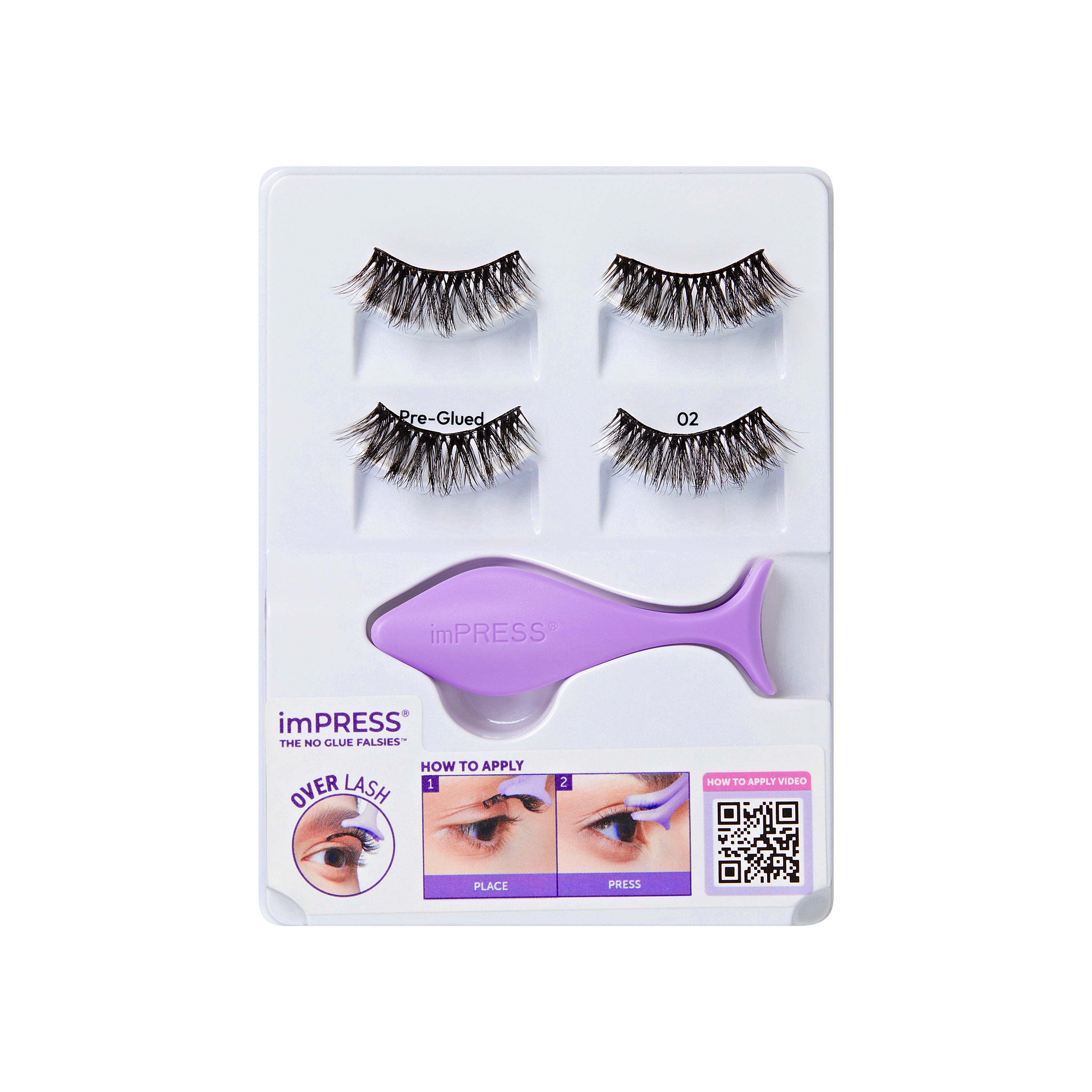 KISS imPRESS Pre-Glued Strip Lashes Kit, Classic Volume, 2 Pair Self Adhesive Eyelashes