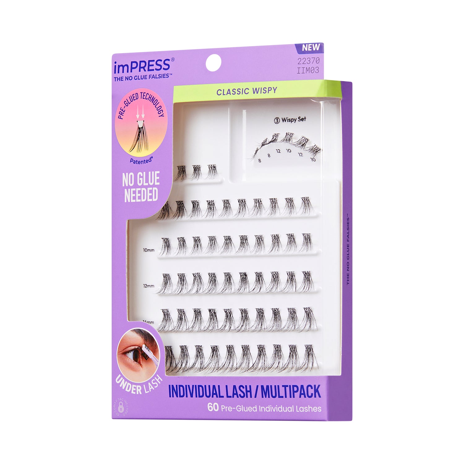 KISS imPRESS Pre-Glued Individual Lashes Multipack, Classic Wispy, 60 Lash Clusters