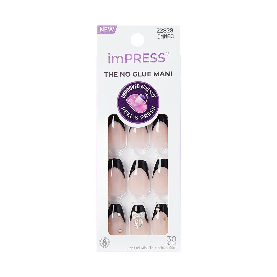 Kiss Impress Press On Nails, ‘By the river’, Black, Medium Coffin, 30 Count