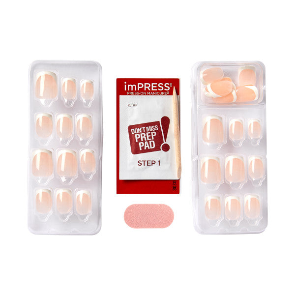 imPRESS Classic French Press-On Nails, No Glue Needed, Biele špičky, Short Hranatý, 33 ks