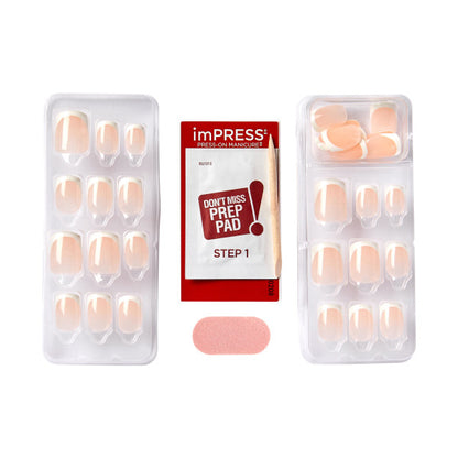 imPRESS Classic French Press-On Nails, No Glue Needed, Biele špičky, Short Hranatý, 33 ks