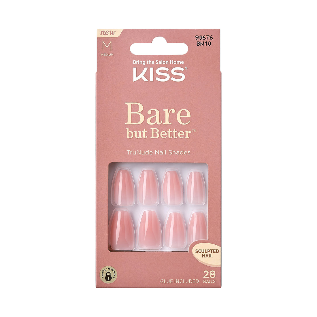 Kiss Bare but Better  TruNude Press On Nails, Medium Length, Coffin Shaped, 28 Ct.